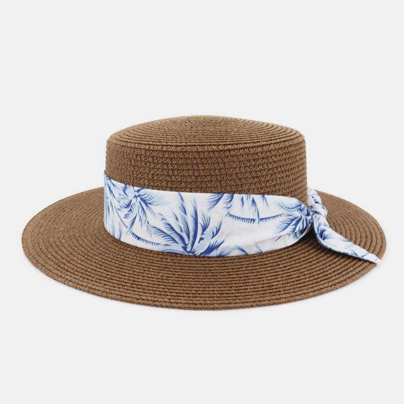 Mujeres Protector Solar Viajes Playa Sombrero Para El Sol Elegante Bowknot Jazz Sombrero Sombrero Plano Sombrero De Paja