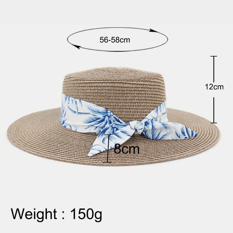 Mujeres Protector Solar Viajes Playa Sombrero Para El Sol Elegante Bowknot Jazz Sombrero Sombrero Plano Sombrero De Paja