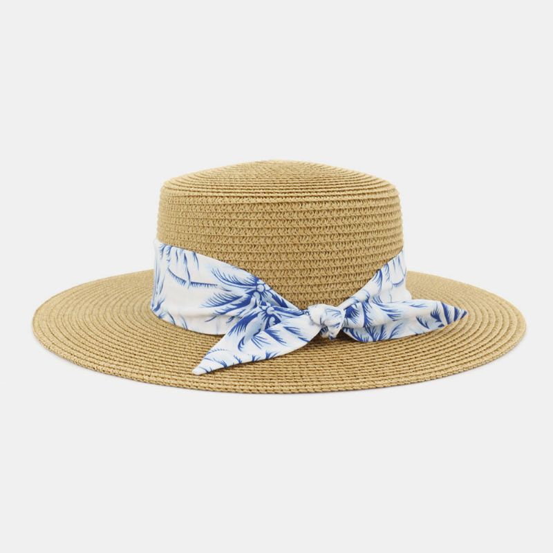 Mujeres Protector Solar Viajes Playa Sombrero Para El Sol Elegante Bowknot Jazz Sombrero Sombrero Plano Sombrero De Paja