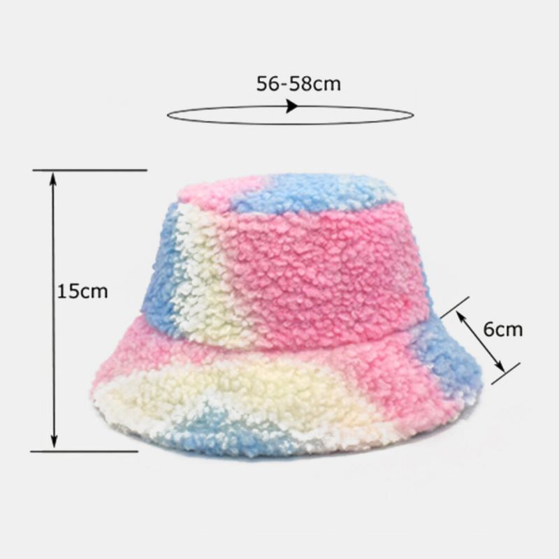 Mujeres Tie-dye Mix Color Cordero Pelo Cálido Casual Lindo Sombrero De Cubo