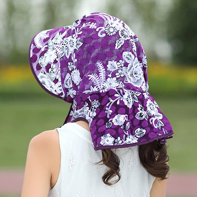 Mujeres Verano Al Aire Libre Jardinería Sombrilla Sombreros De Flores Sombrero Para El Sol Gorra De Visera De Ala Ancha Anti Uv