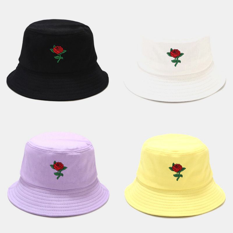 Mujeres Verano Protección Uv Patrón Floral Bordado Casual Lindo Sombrero Para El Sol Sombrero De Cubo