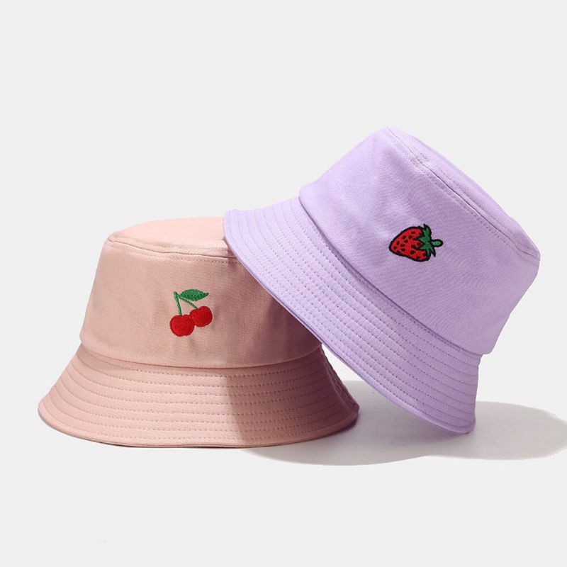 Mujeres Verano Protección Uv Patrón De Frutas Bordado Casual Visera Linda Sombrero Para El Sol Sombrero De Cubo