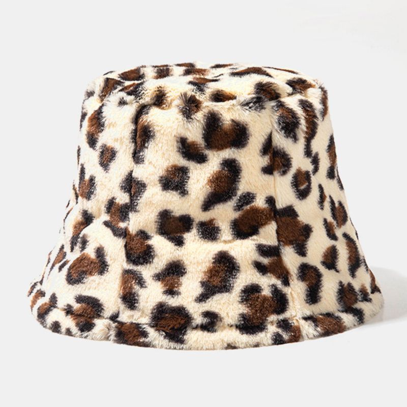 Mujeres Y Hombres Pelo De Conejo Patrón De Leopardo Cálido Casual Suave Todo-fósforo Sombrero De Cubo Para Exteriores