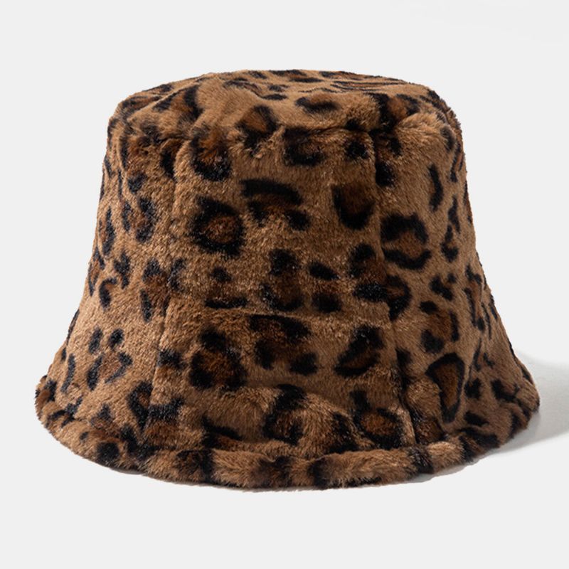 Mujeres Y Hombres Pelo De Conejo Patrón De Leopardo Cálido Casual Suave Todo-fósforo Sombrero De Cubo Para Exteriores