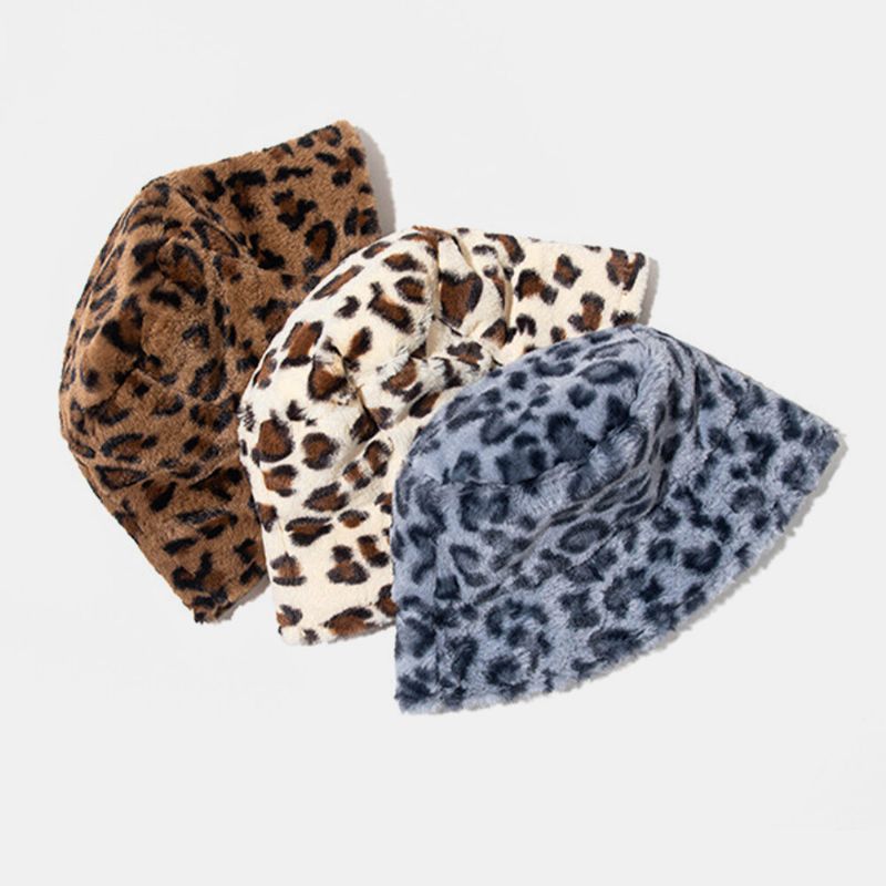 Mujeres Y Hombres Pelo De Conejo Patrón De Leopardo Cálido Casual Suave Todo-fósforo Sombrero De Cubo Para Exteriores