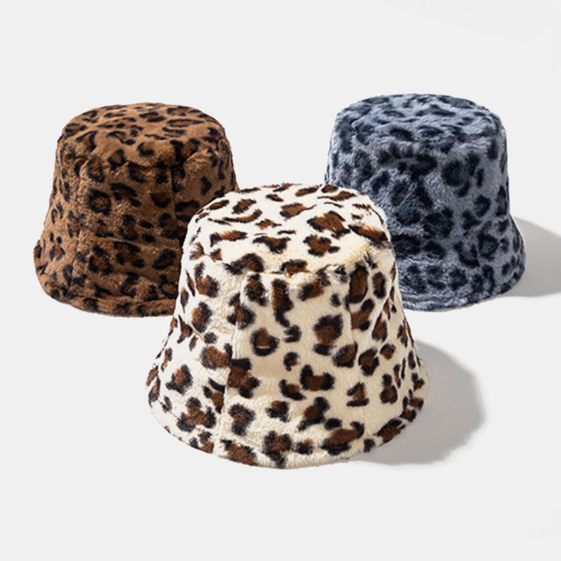 Mujeres Y Hombres Pelo De Conejo Patrón De Leopardo Cálido Casual Suave Todo-fósforo Sombrero De Cubo Para Exteriores