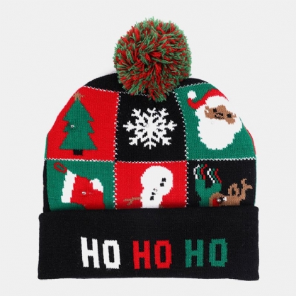 Niño Adulto Jacquard Carta Patrón De Dibujos Animados Cálido Sombrero Festivo De Navidad Sombrero De Punto Gorro Con Luz Led Luminosa