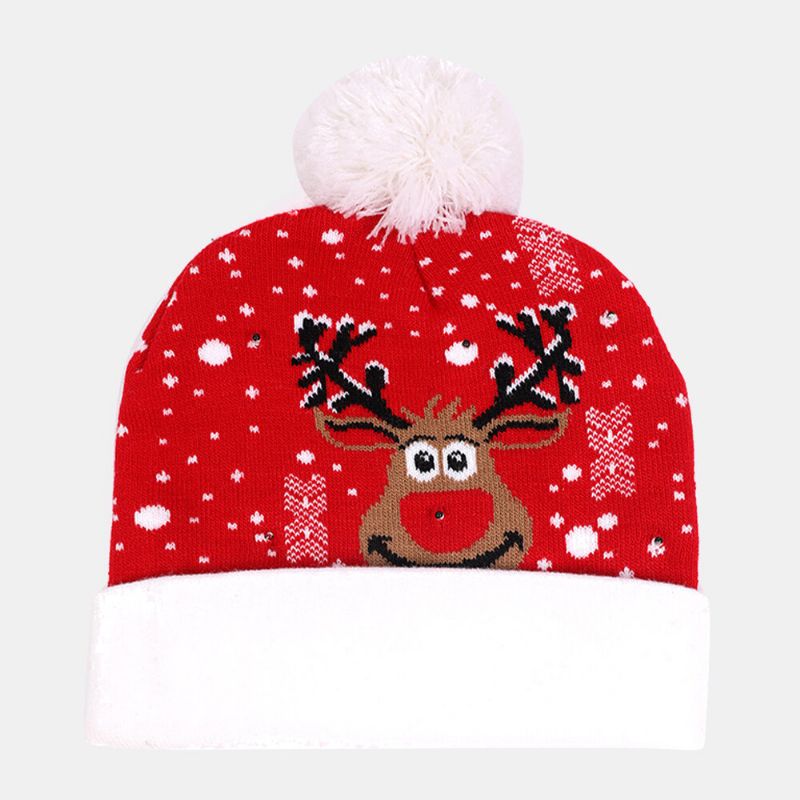 Niño Adulto Jacquard Carta Patrón De Dibujos Animados Cálido Sombrero Festivo De Navidad Sombrero De Punto Gorro Con Luz Led Luminosa