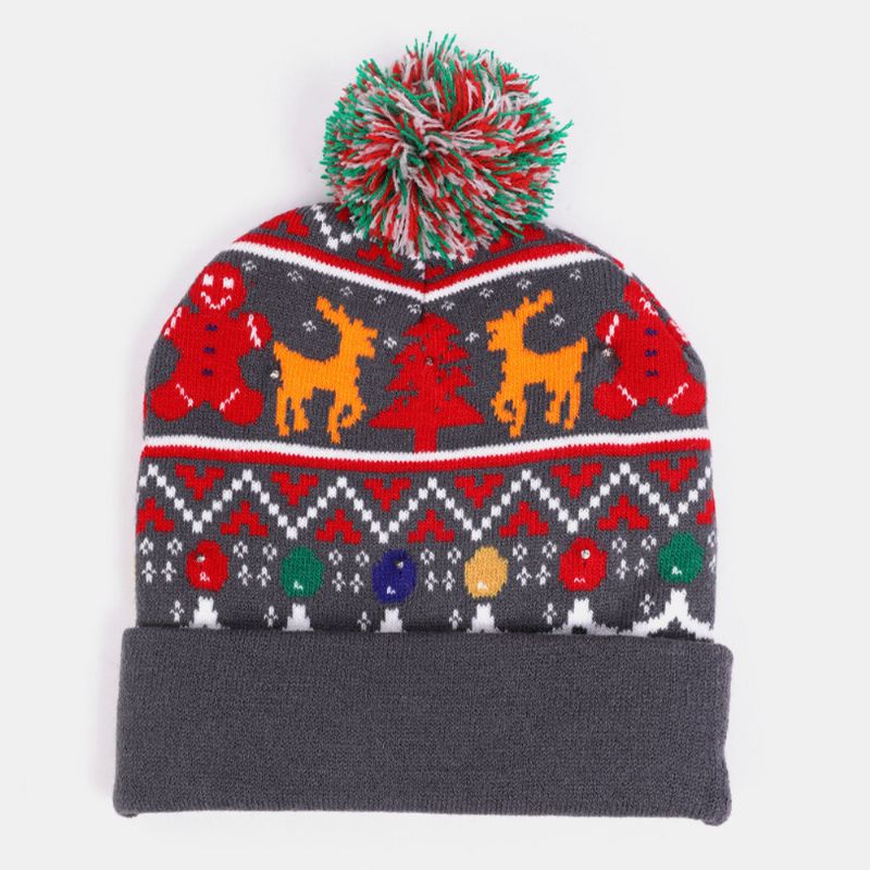 Niño Adulto Jacquard Carta Patrón De Dibujos Animados Cálido Sombrero Festivo De Navidad Sombrero De Punto Gorro Con Luz Led Luminosa