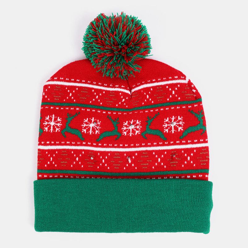 Niño Adulto Jacquard Carta Patrón De Dibujos Animados Cálido Sombrero Festivo De Navidad Sombrero De Punto Gorro Con Luz Led Luminosa