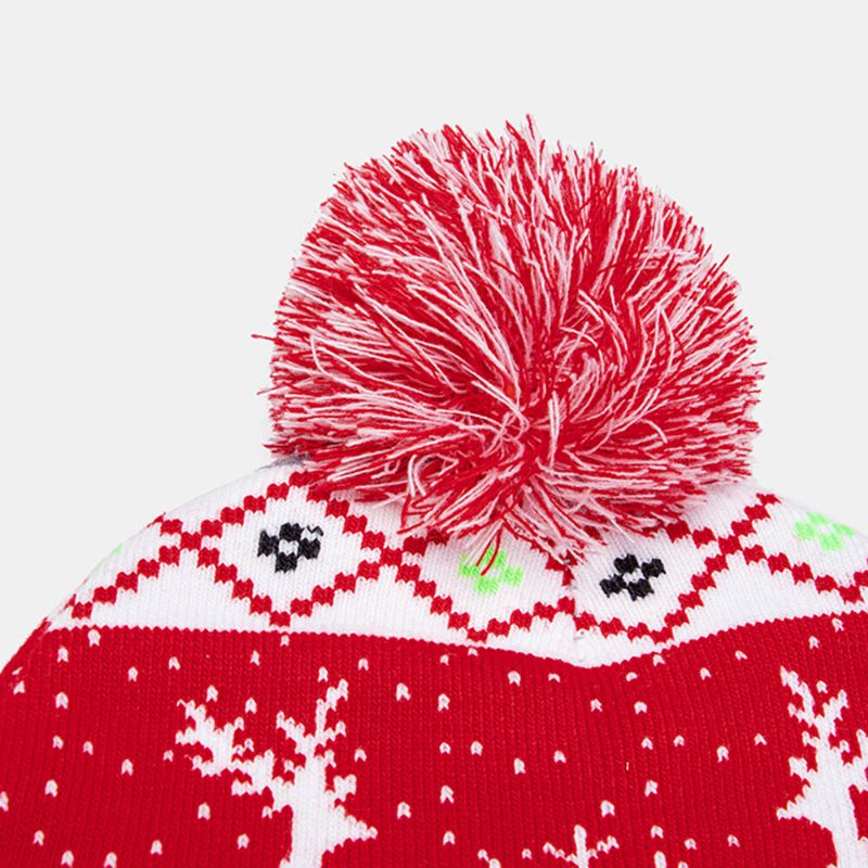 Niño Adulto Lana Jacquard Cálido Festivo Navidad Elk Muñecos De Nieve Patrón Sombrero De Punto Gorro Con Bola De Pelusa