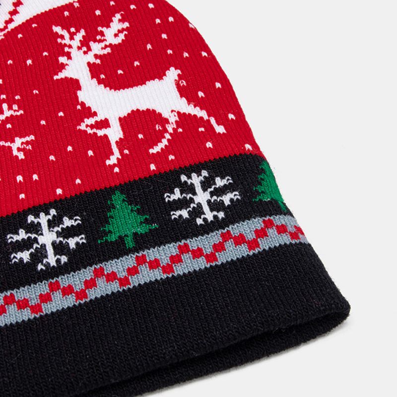 Niño Adulto Lana Jacquard Cálido Festivo Navidad Elk Muñecos De Nieve Patrón Sombrero De Punto Gorro Con Bola De Pelusa