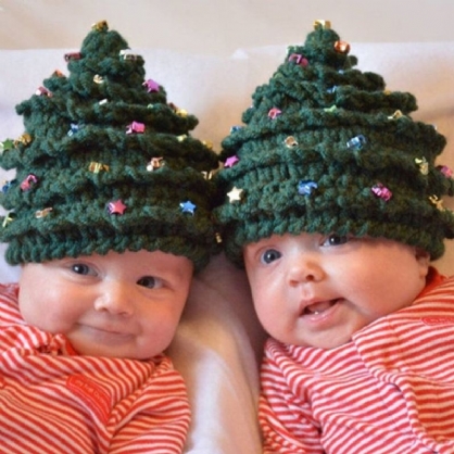 Niño Bebé Fibras Acrílicas Árbol De Navidad Festivo Creativo Estrellas Mantener El Calor Sombrero Entre Padres E Hijos Gorro