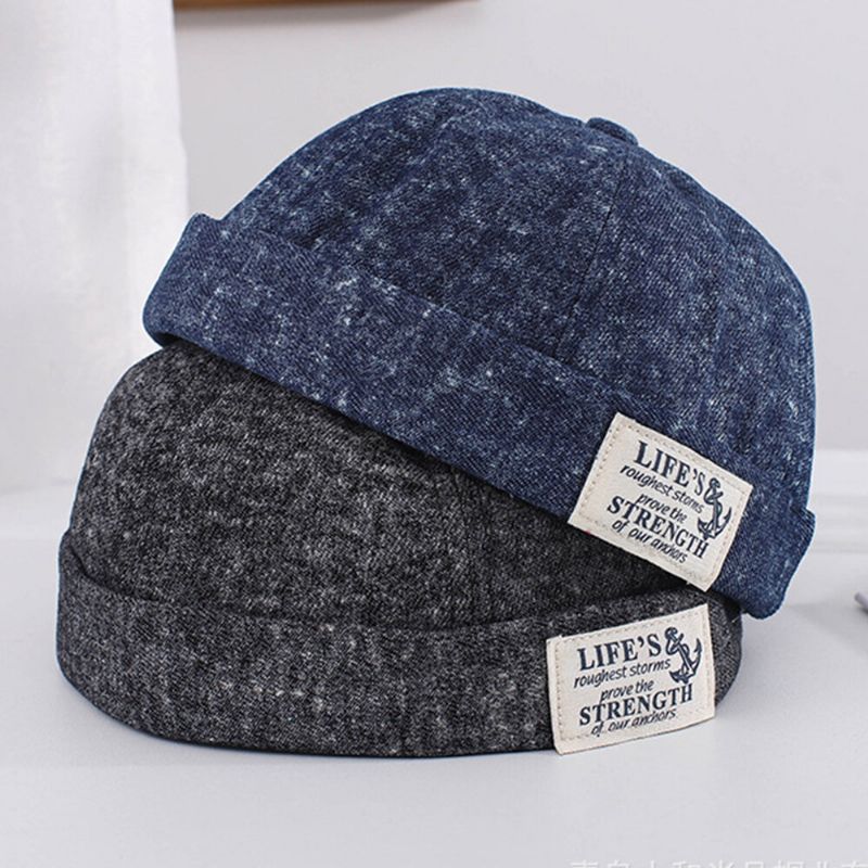 Parche Con Patrón De Letras De Algodón Para Hombre Gorra De Arrendador Ajustable Informal Retro Gorra Sin Ala Gorro De Calavera