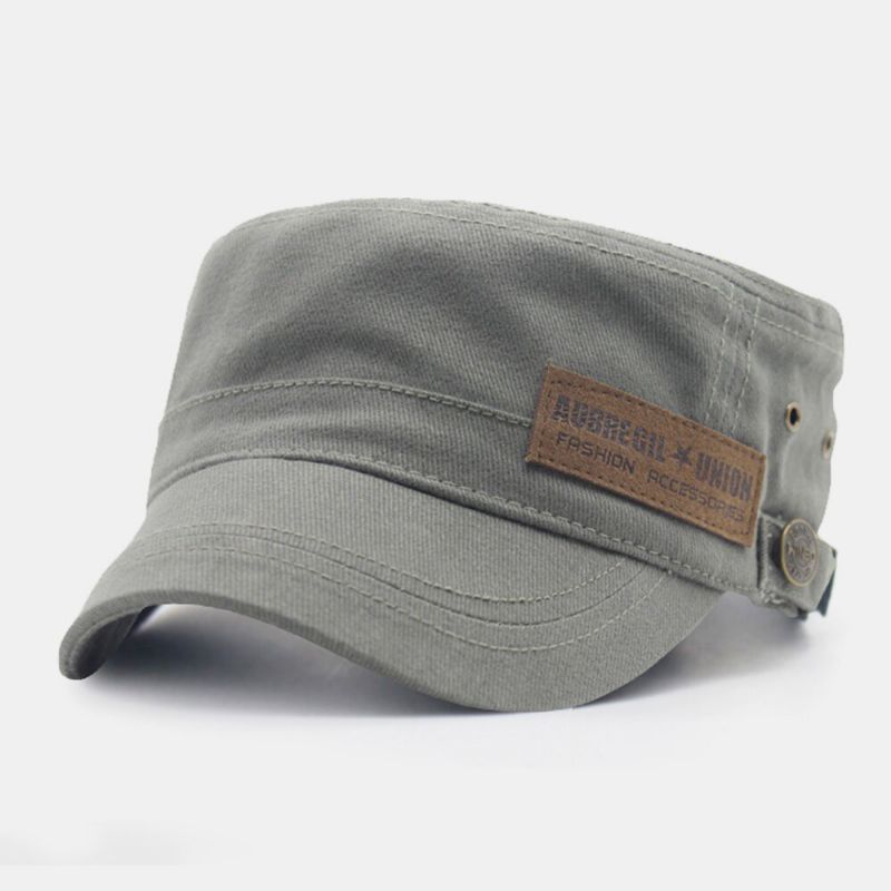 Parche De Letras De Algodón Para Hombres Color Sólido Casual Retro Sombrilla Para Exteriores Sombrero Militar Sombrero Plano Gorra Con Visera