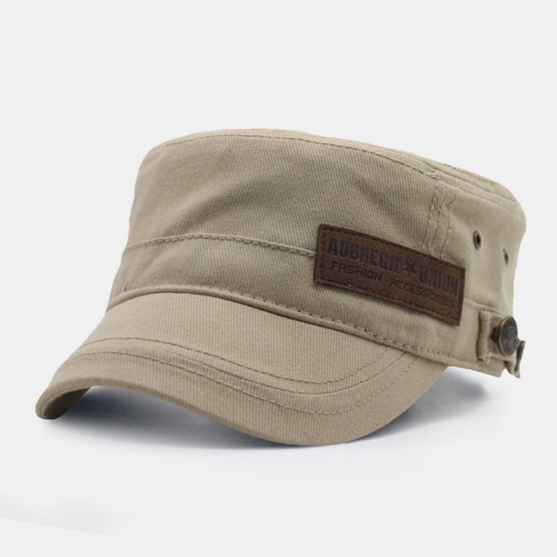 Parche De Letras De Algodón Para Hombres Color Sólido Casual Retro Sombrilla Para Exteriores Sombrero Militar Sombrero Plano Gorra Con Visera