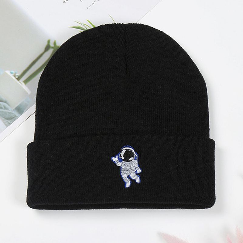 Patrón De Astronauta Bordado De Lana Unisex Casual Mantener Caliente Gorro De Punto Suave