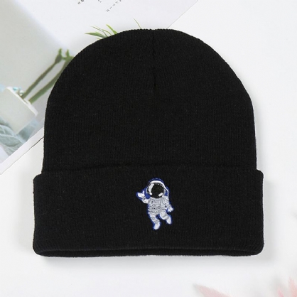 Patrón De Astronauta Bordado De Lana Unisex Casual Mantener Caliente Gorro De Punto Suave