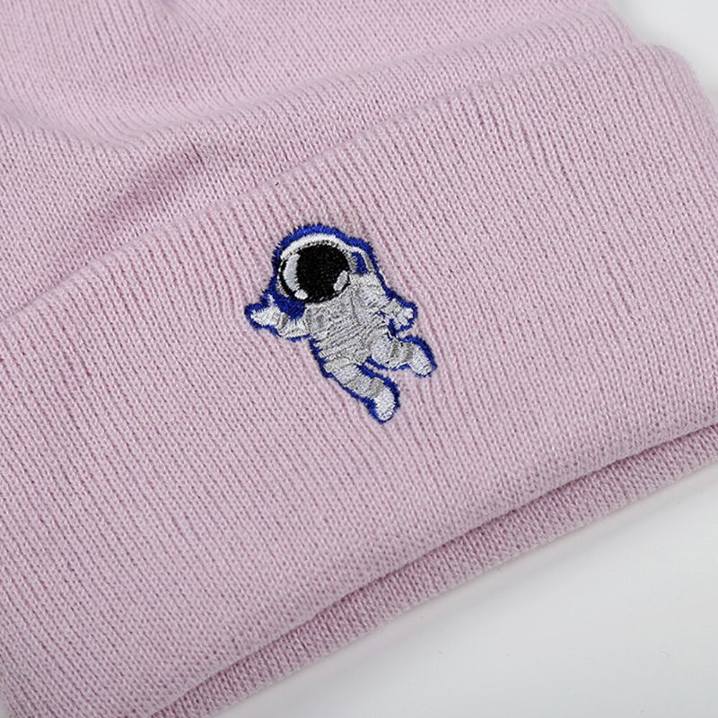 Patrón De Astronauta Bordado De Lana Unisex Casual Mantener Caliente Gorro De Punto Suave