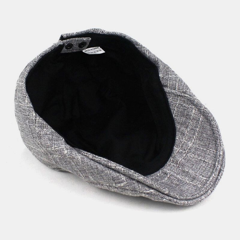 Patrón De Cuadros De Algodón Y Lino Unisex Parasol Al Aire Libre Gorra De Boina Transpirable Sombrero Plano Sombrero Delantero