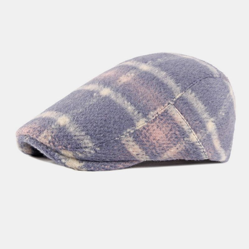 Patrón De Cuadros De Estilo Británico De Fieltro Unisex Cálido Al Aire Libre Casual All-match Forward Hat Sombrero De Boina