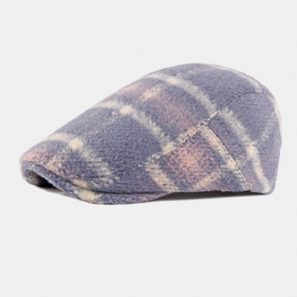 Patrón De Cuadros De Estilo Británico De Fieltro Unisex Cálido Al Aire Libre Casual All-match Forward Hat Sombrero De Boina