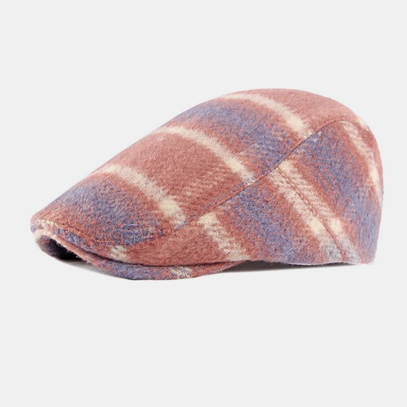 Patrón De Cuadros De Estilo Británico De Fieltro Unisex Cálido Al Aire Libre Casual All-match Forward Hat Sombrero De Boina