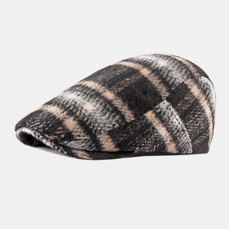 Patrón De Cuadros De Estilo Británico De Fieltro Unisex Cálido Al Aire Libre Casual All-match Forward Hat Sombrero De Boina