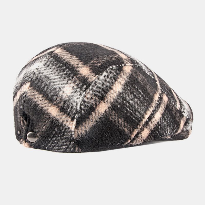 Patrón De Cuadros De Estilo Británico De Fieltro Unisex Cálido Al Aire Libre Casual All-match Forward Hat Sombrero De Boina