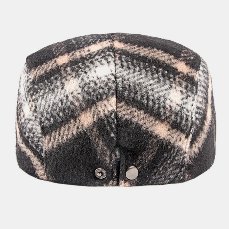 Patrón De Cuadros De Estilo Británico De Fieltro Unisex Cálido Al Aire Libre Casual All-match Forward Hat Sombrero De Boina