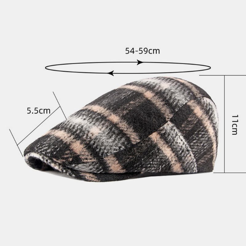 Patrón De Cuadros De Estilo Británico De Fieltro Unisex Cálido Al Aire Libre Casual All-match Forward Hat Sombrero De Boina