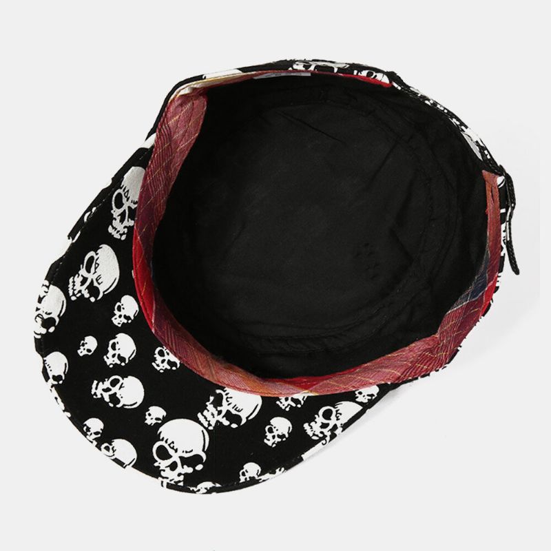 Patrón De Impresión De Calavera De Algodón Unisex Al Aire Libre Casual Sombrilla Sombrero Militar Sombrero Plano Gorra Con Visera