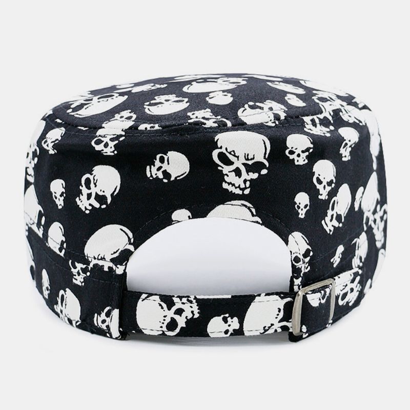 Patrón De Impresión De Calavera De Algodón Unisex Al Aire Libre Casual Sombrilla Sombrero Militar Sombrero Plano Gorra Con Visera