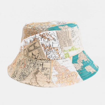 Patrón De Mapa Mundial De Algodón Unisex Sombrero De Sombrilla Informal Al Aire Libre Sombrero De Cubo Enviar Cuerda A Prueba De Viento