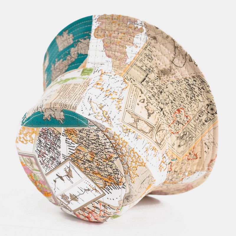 Patrón De Mapa Mundial De Algodón Unisex Sombrero De Sombrilla Informal Al Aire Libre Sombrero De Cubo Enviar Cuerda A Prueba De Viento