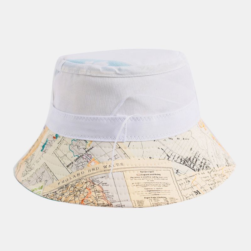 Patrón De Mapa Mundial De Algodón Unisex Sombrero De Sombrilla Informal Al Aire Libre Sombrero De Cubo Enviar Cuerda A Prueba De Viento