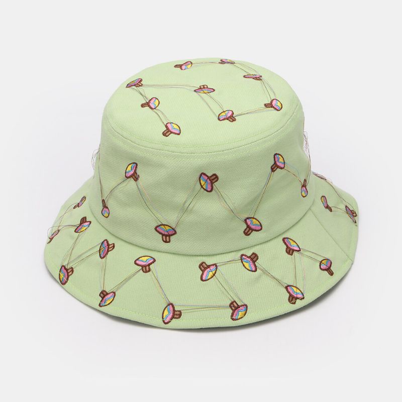 Patrón De Setas De Dibujos Animados Unisex Línea Colorida Bordado Moda Sombrilla Sombrero De Cubo