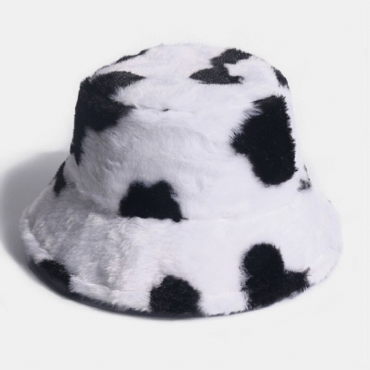 Pelo De Conejo Unisex Cálido Patrón De Vaca De Felpa Sombrero De Cubo De Todo Fósforo Informal Al Aire Libre