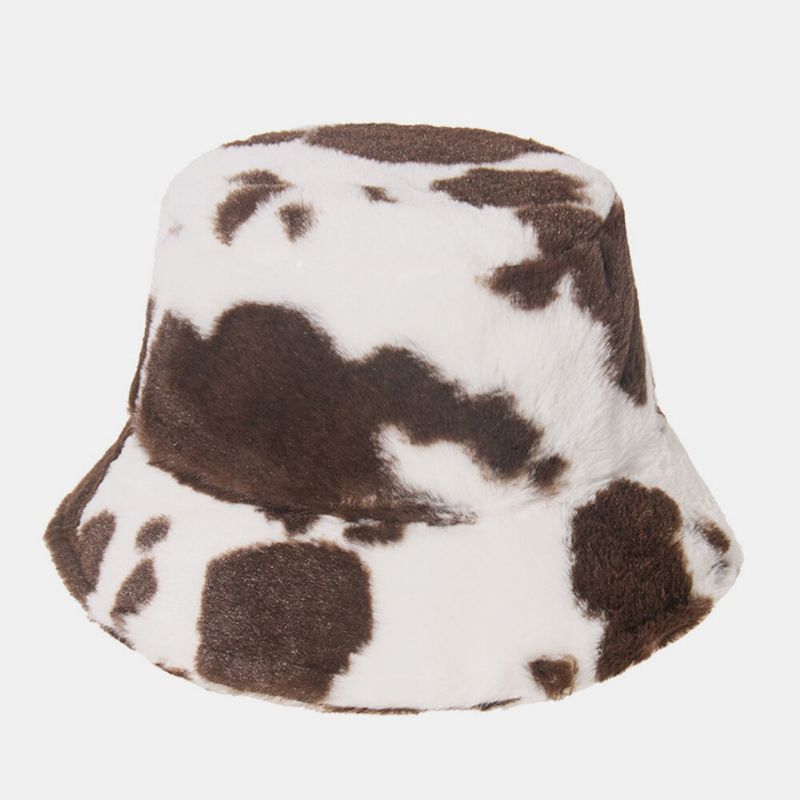 Pelo De Conejo Unisex Cálido Patrón De Vaca De Felpa Sombrero De Cubo De Todo Fósforo Informal Al Aire Libre