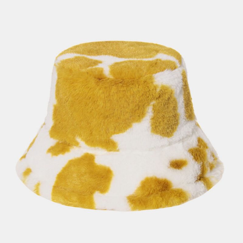 Pelo De Conejo Unisex Cálido Patrón De Vaca De Felpa Sombrero De Cubo De Todo Fósforo Informal Al Aire Libre