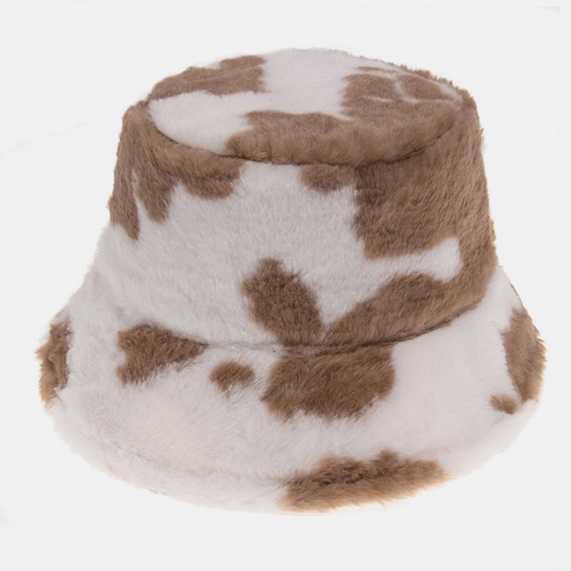 Pelo De Conejo Unisex Cálido Patrón De Vaca De Felpa Sombrero De Cubo De Todo Fósforo Informal Al Aire Libre