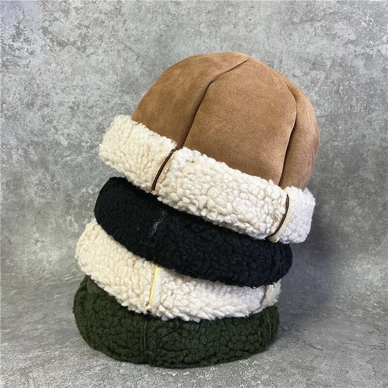 Pelo De Cordero De Piel De Oveja Unisex Moda Casual Cálida Más Gorro Sin Ala Gruesa Sombrero De Calavera Sombrero De Propietario