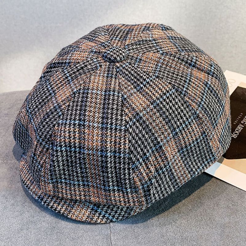 Plaids De Lana Para Hombre Protección Para Los Oídos Gruesa Y Cálida Más Circunferencia De La Cabeza Sombrero Octogonal Sombrero De Vendedor De Periódicos Sombrero De Boina