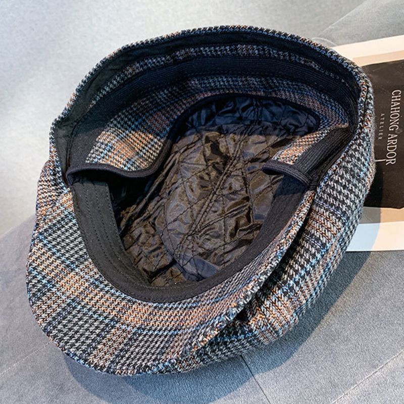 Plaids De Lana Para Hombre Protección Para Los Oídos Gruesa Y Cálida Más Circunferencia De La Cabeza Sombrero Octogonal Sombrero De Vendedor De Periódicos Sombrero De Boina