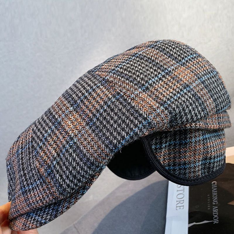 Plaids De Lana Para Hombre Protección Para Los Oídos Gruesa Y Cálida Más Circunferencia De La Cabeza Sombrero Octogonal Sombrero De Vendedor De Periódicos Sombrero De Boina