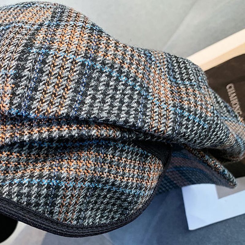 Plaids De Lana Para Hombre Protección Para Los Oídos Gruesa Y Cálida Más Circunferencia De La Cabeza Sombrero Octogonal Sombrero De Vendedor De Periódicos Sombrero De Boina