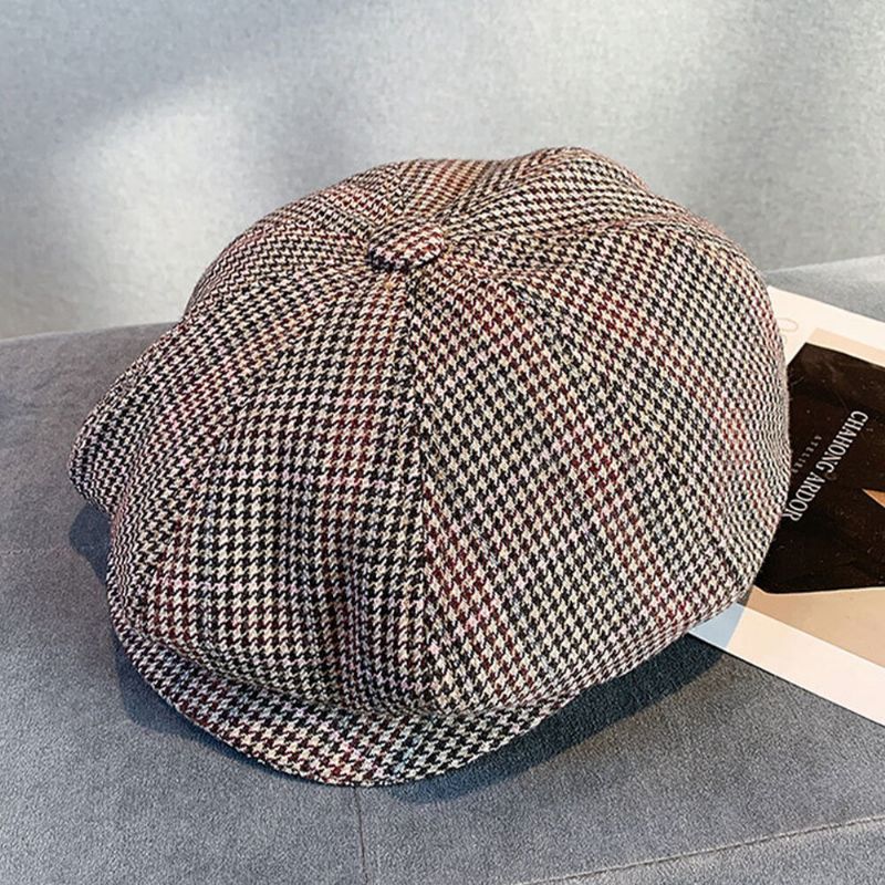 Plaids De Lana Para Hombre Protección Para Los Oídos Gruesa Y Cálida Más Circunferencia De La Cabeza Sombrero Octogonal Sombrero De Vendedor De Periódicos Sombrero De Boina