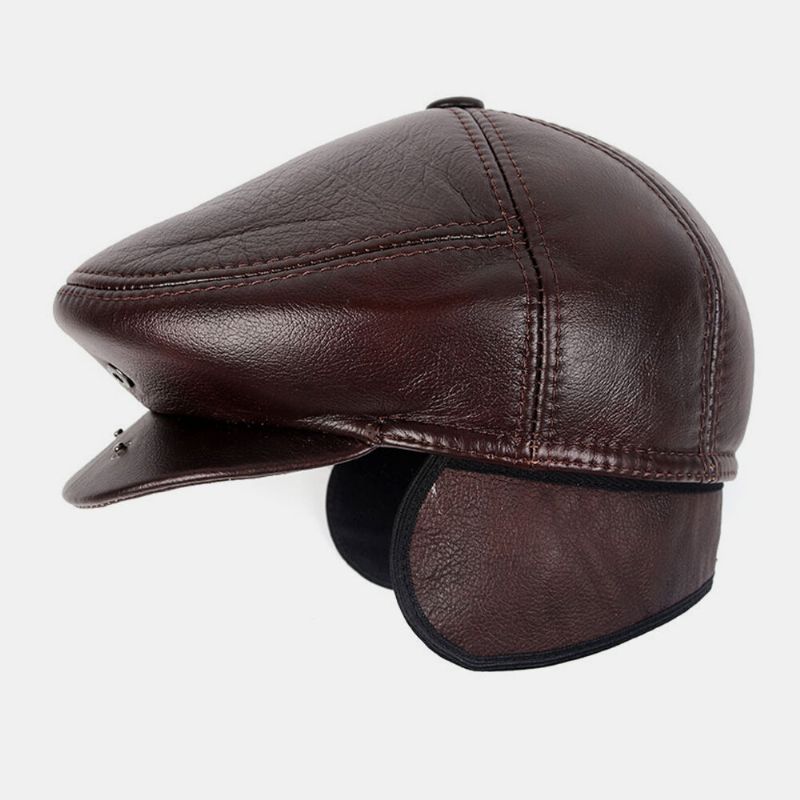 Protección De Orejeras De Cuero Genuino Para Hombres Sombrero De Avance De Negocios Retro Sombrero De Boina Sombrero Plano Sombrero De Hiedra