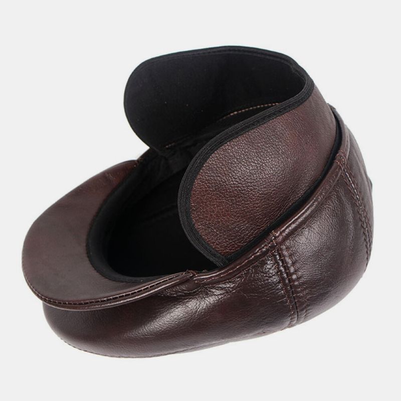 Protección De Orejeras De Cuero Genuino Para Hombres Sombrero De Avance De Negocios Retro Sombrero De Boina Sombrero Plano Sombrero De Hiedra